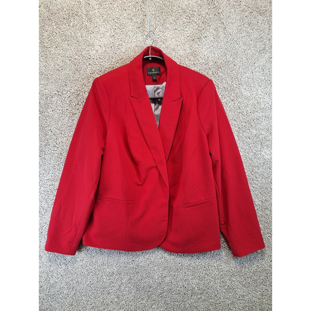 Worthington Blazer Jacket Womens 1X Red Stretch Notch Lapel Open Front Business